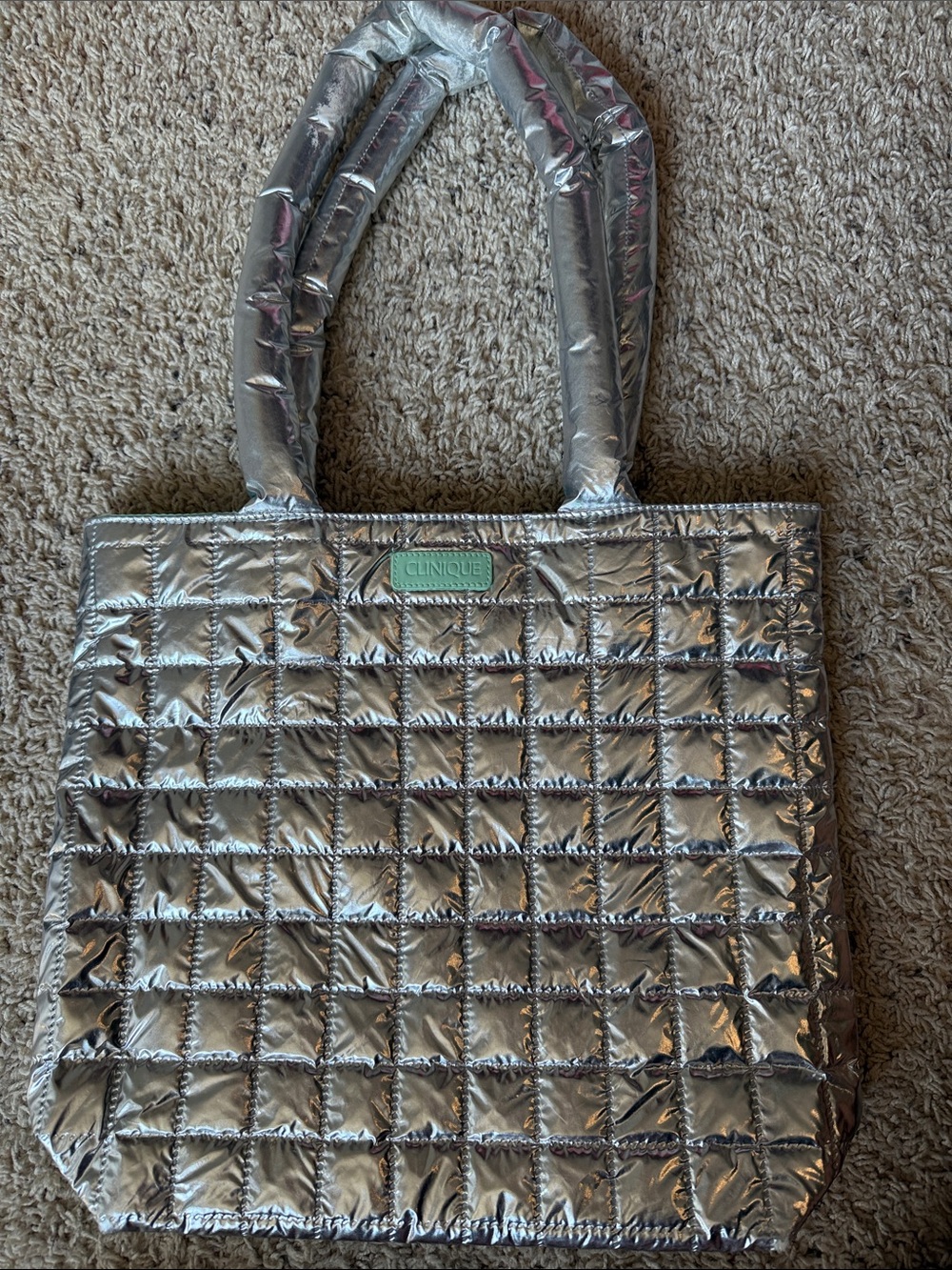 Clinique Metallic Silver Quilted Tote